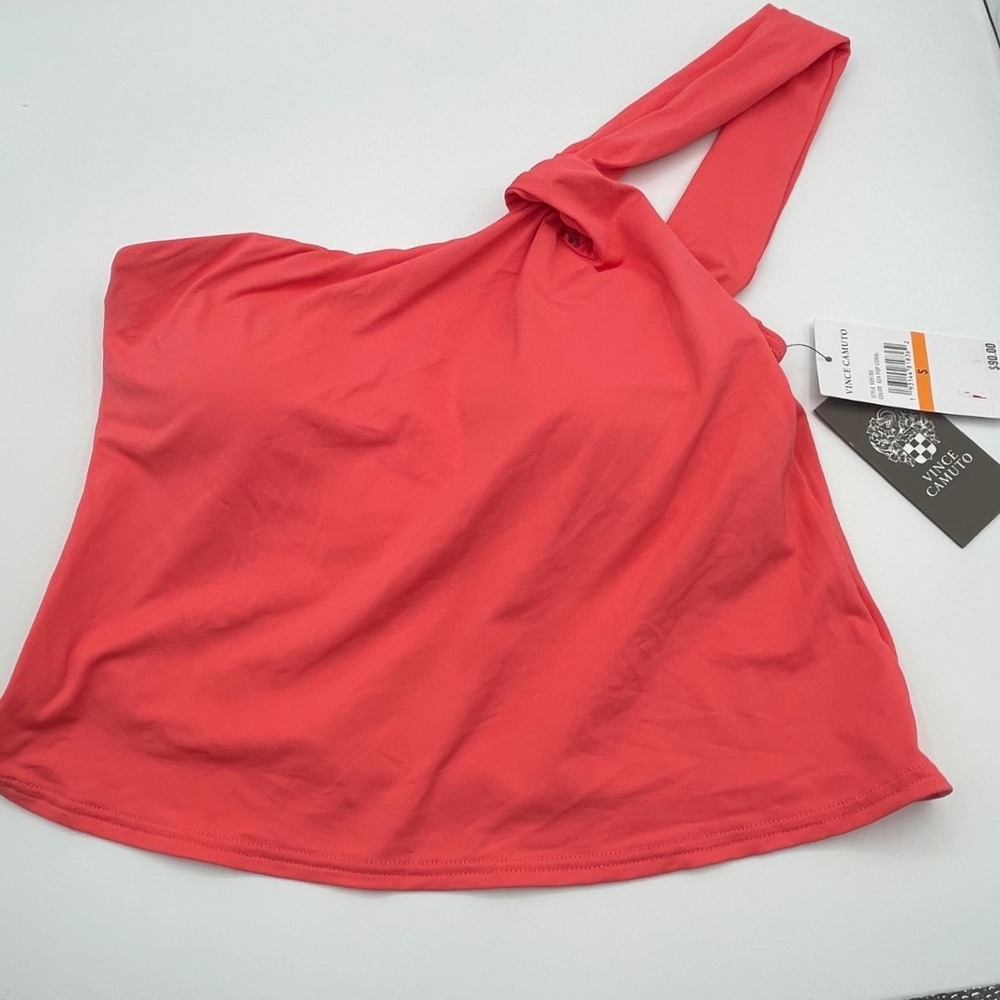 Vince Camuto Womens One Shoulder Knotted Tankini Top Pop Coral V09788 Size S